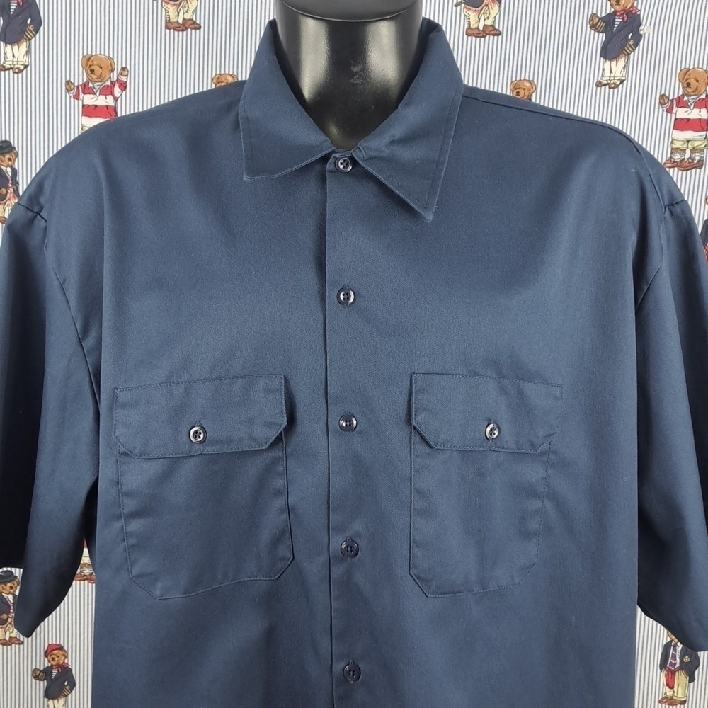 Dickies Workwear dark blue 3XL button-up shorts sleeve mechanic work shirt